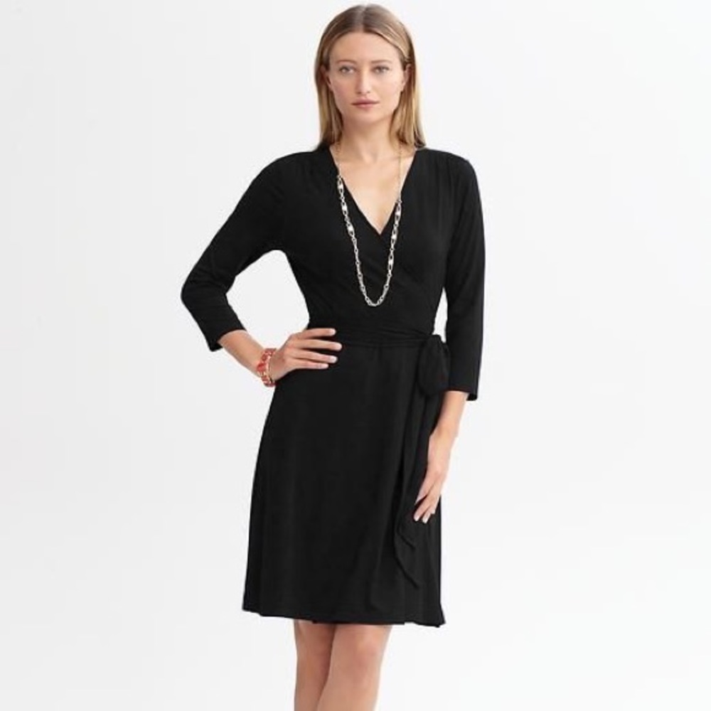 BANANA REPUBLIC | Black Petite Gemma Wrap Dress